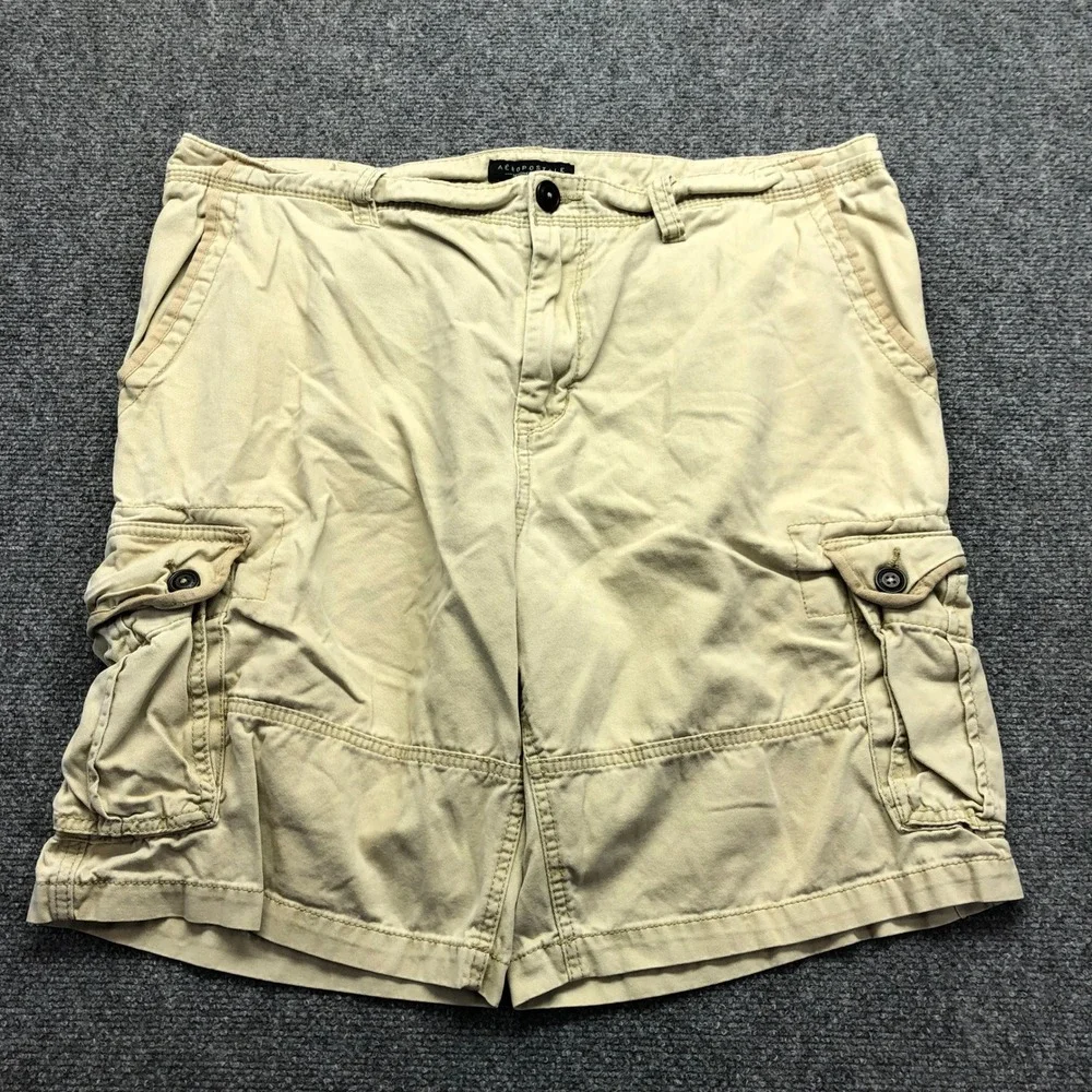 Aeropostale Mens Cargo Shorts Size 38 Khaki Tan Cotton Twill Multi Pocket Casual